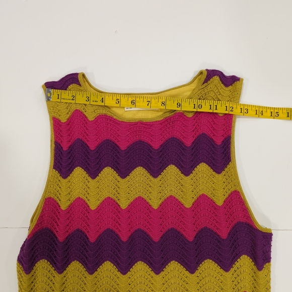 Electric & Rose Multicolor Crochet Zigzag Mini Dress Women's Size Large Vibrant - Picture 10 of 12